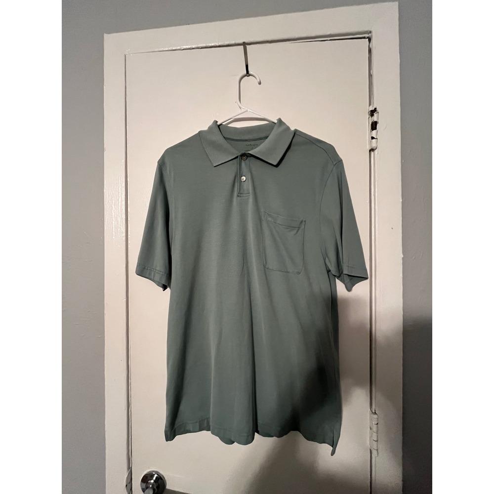 Van Heusen Mens Sage Green Short Sleeve Pocket Polo Shirt Small Cotton‎ Blend